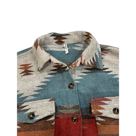 ePretty Chicago Aztec Overshirt Shirt Womens Size L Multicolor Blanket Relaxed - Picture 5 of 8